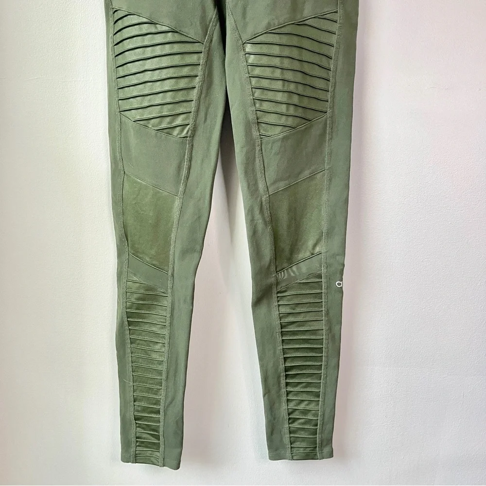 alo Yoga Olive Green Sheer Panel Yoga Leggings